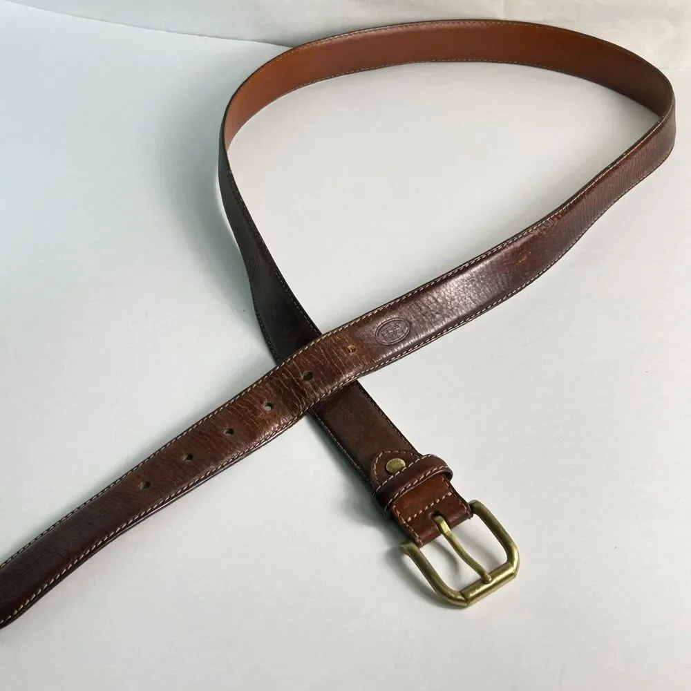 The Bridge Men's Brown Leather Vintage Luxury Italian Brass Buckle Belt Size 44